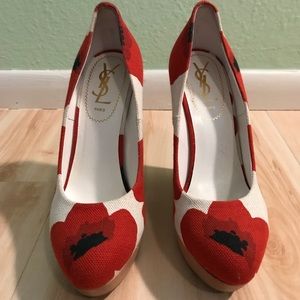 YSL canvas with red floral design platforms 38
